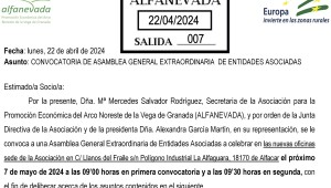 Convocatoria de asamblea General Extraordinaria de Entidades Asociadas